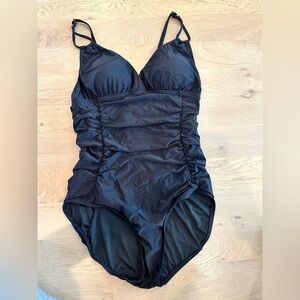 Calvin Klein black one piece swimsuit with ruching size 10